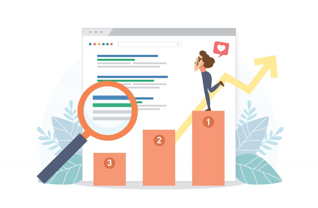 Happy,Woman,Stand,On,Seo,Top,Ranking,Dock